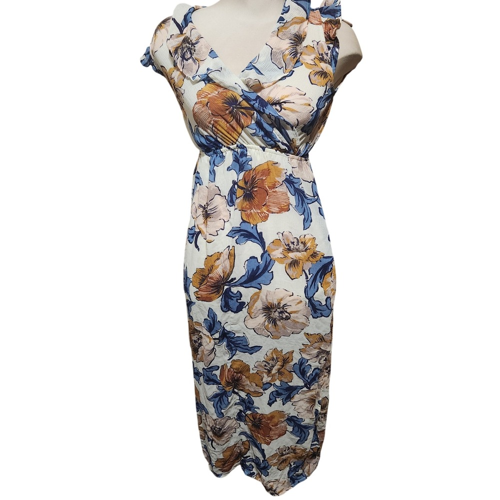 Monteau floral‎ wrap midi dress flutter sleeve bohemian vacation size small